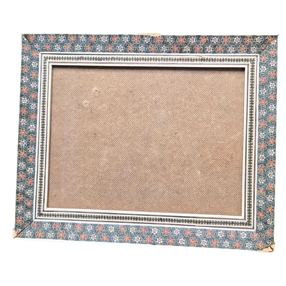 Vintage Middle Eastern Khatam Kari Inlay Marquetry‎ Wood Frame Geometric Mosaic